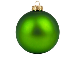 A single matte green round ornament with a golden cap and loop