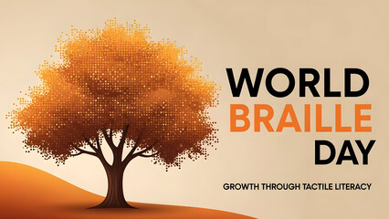 World braille day concept with autumn tree and warm color scheme illustration