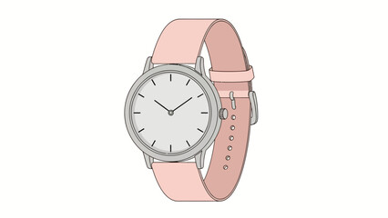Stylish Pink Leather Strap Wristwatch with Silver Case Isolated on White Background