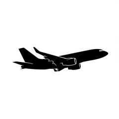 Black silhouette of a commercial airplane flying