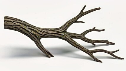 Authentic Tree Branch With Detailed Bark Texture Isolated On White For Design Assets