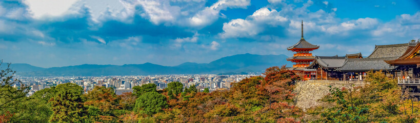 Panoramic view of the ancient capital city of Kyoto from the Kiyomizu-dera (Otowa-san Kiyomizu-dera) temple complex, Mt. Otowa, eastern Kyoto, Honshu, Japan