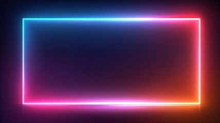 Rectangular banner with very bright neon lights on a black background, image with copy space and no text