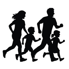 Happy running family silhouette designed for lively outdoor vector themes.