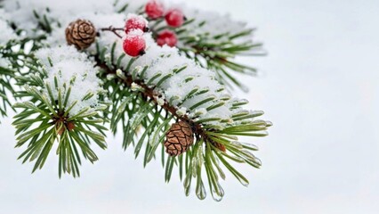 Realistic Snow Covered Pine Branch With Winter Details Isolated On White Background
