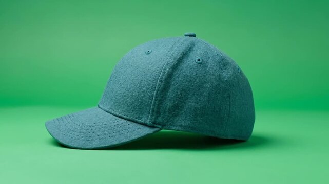 Green Baseball Cap on Green Background Studio Shot.
