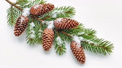 Festive Snowy Pinecone Branch Isolated On Clean White Background For Holiday Decor