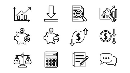Set of business and finance line icons for various concepts.