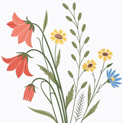Wildflower Arrangement  Organic Layout  Flat Vecto (1) Vector Illustration