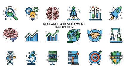 Research and Development Innovation Icons Set for Science and Technology.