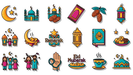 Ramadan and Eid Mubarak Islamic Holiday Icons Collection.