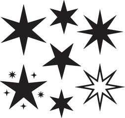 Obraz premium Assorted stylized stars and sparkles isolated on transparent background