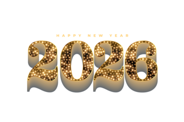 Happy new year 2026 glittering golden numbers with sparkling lights on black background