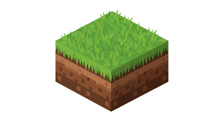 Grass and dirt voxel block vector illustration isolated on white