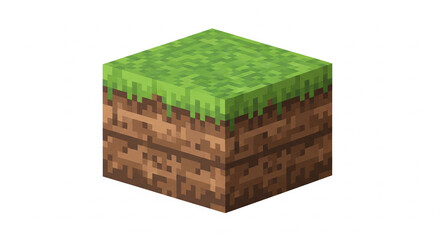 Isometric grass dirt block voxel vector illustration