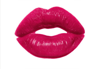 Pink glossy lips closing, symbolizing passion, beauty, makeup, and sensuality, with a luscious, vibrant color