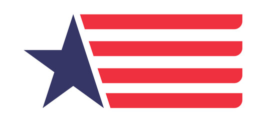 A modern graphic illustration featuring a dark blue star on the left and four horizontal red stripes on the right, symbolizing the American flag with a clean, stylized design.