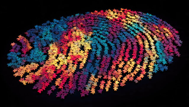 Colorful Puzzle Pieces Forming Fingerprint - Powered by Adobe