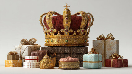 Crown on Books with Gifts