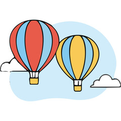 Fototapeta premium Two Colorful Hot Air Balloons Floating in a Blue Sky