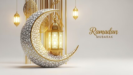 Ramadan Mubarak Crescent Moon Lantern Islamic Celebration.