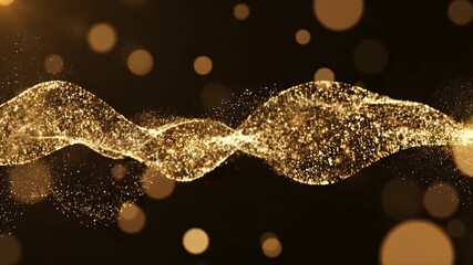 Golden Particle Wave - This video showcases a mesmerizing wave formed by countless golden particles against a dark backdrop. - Powered by Adobe