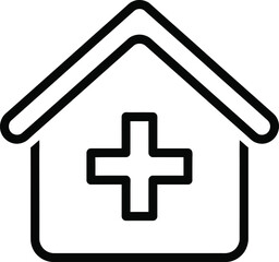 Obraz premium Outline Icon of a House with a Medical Cross Symbol on a White Background Keywords: hospital, medical, healthcare, clinic, health, building, house, cross, symbol, icon, outline, drawing