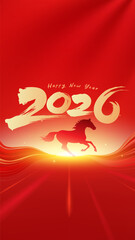New Year red poster Year of Horse Spring Festival abstract background