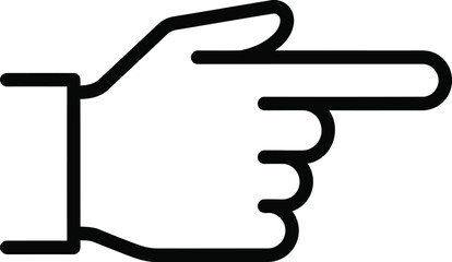 Black outline icon of a hand pointing to the right on a white background finger gesture