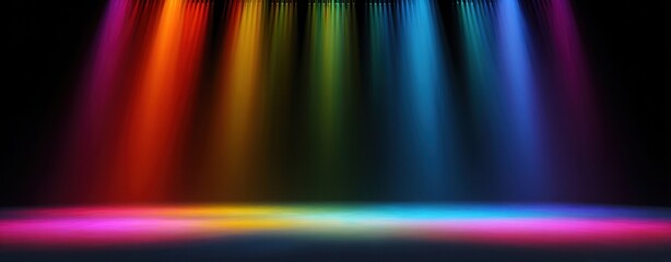 The Stage Bathed in Vibrant Rainbow Spotlights and Dramatic Colorful Lighting Effects