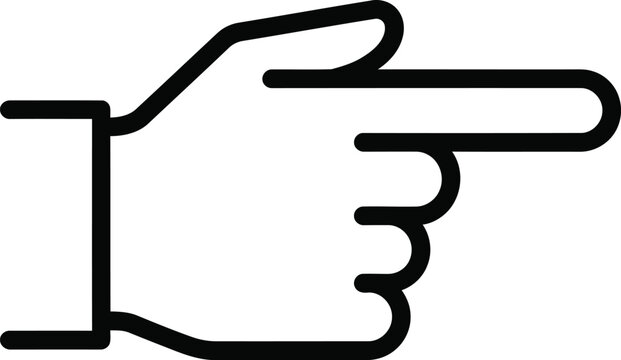 Black outline icon of a hand pointing to the right on a white background finger gesture