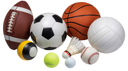 Various sports balls isolated on white background