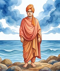 Watercolor poster design for swami vivekananda jayanti.