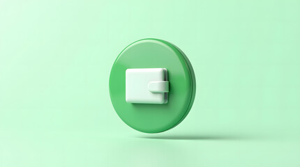 3D Wallet Icon in Glossy Green Button Style on Transparent Background