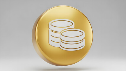 3D Coin Stack Icon in Glossy Gold Button Style on Transparent Background