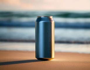 A blank white bottle container and a blue water beverage object isolated on the sea beach