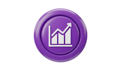 3D Business Growth Chart Icon in Glossy Purple Button Style on Transparent Background