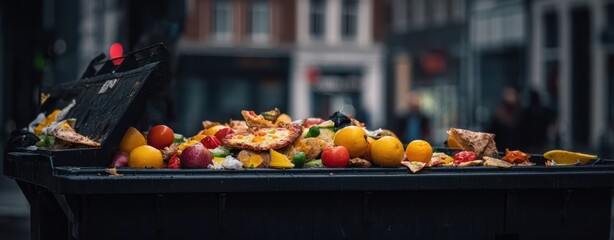 The Dumpster Overflowing with Colorful Food Waste and Discarded Produce on Street