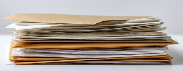 The Stack of Envelopes and Documents on a Clean White Surface