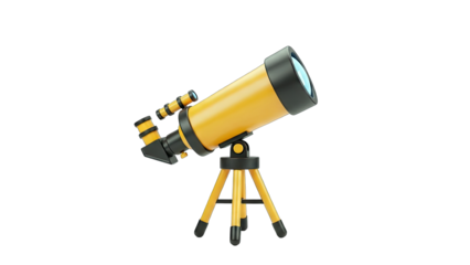 Yellow Telescope on Tripod Isolated on White Background
