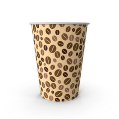 Empty disposable Coffee Takeout Cup with coffee beans Pattern