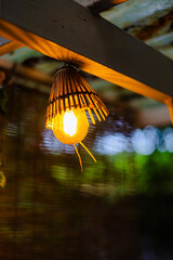 Bamboo Woven Lantern Hanging Orange Light Bulb