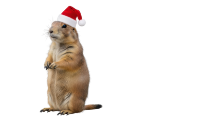 Cute Prairie Dog Wearing Red Santa Hat for Christmas Holiday isolated PNG with Transparent Background