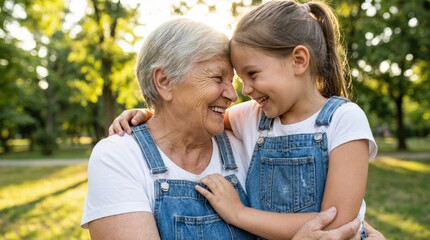 Grandma Stock Photo Showing Loving Grandmother and Granddaughter Sharing Joyful Bond Outdoors in Nature
