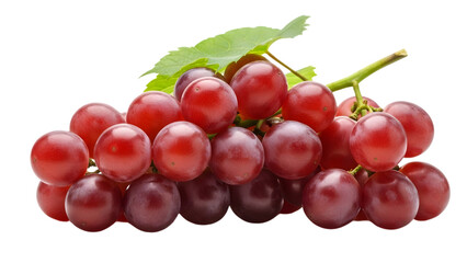 bunch of red grapes with green leaves on stem isolated on transparent background studio shot healthy food