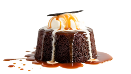 Chocolate lava cake with vanilla ice cream and caramel sauce