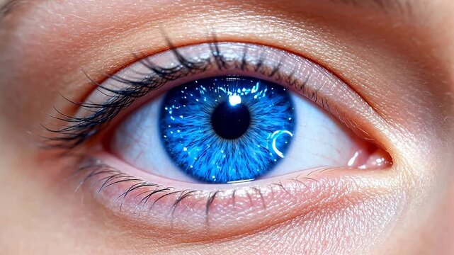 Closeup of a human eye with blue iris