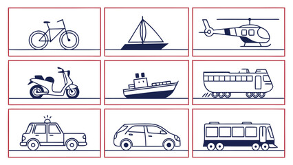 Naklejka premium Transportation and Logistics Line Art Icon Collection for Web and App Design