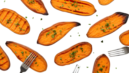 Delicious grilled sweet potato halves with fresh herbs