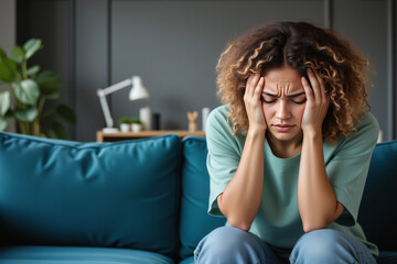 Obraz premium Emotional Wellness Portrait – Young Woman Experiencing Stress and Vulnerability for Mental Health Awareness and Support Resources
